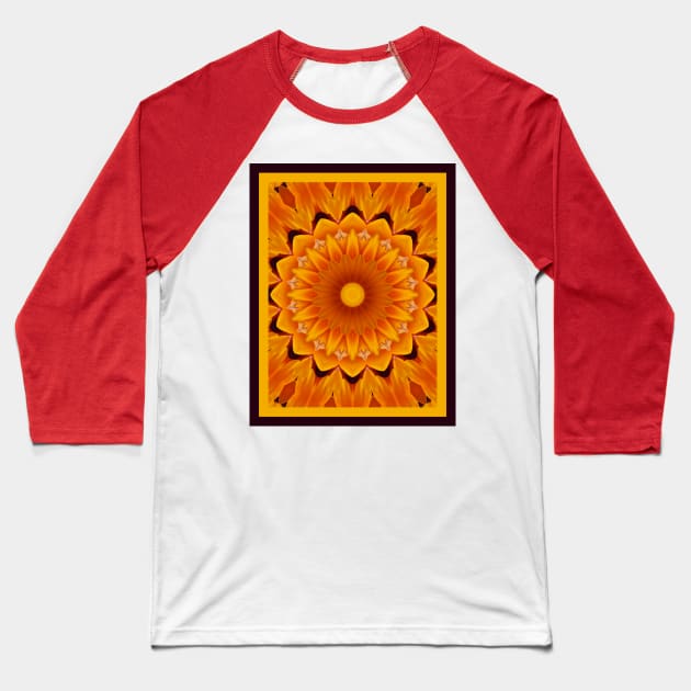 Sunburst Daisy Mandala Baseball T-Shirt by csturman